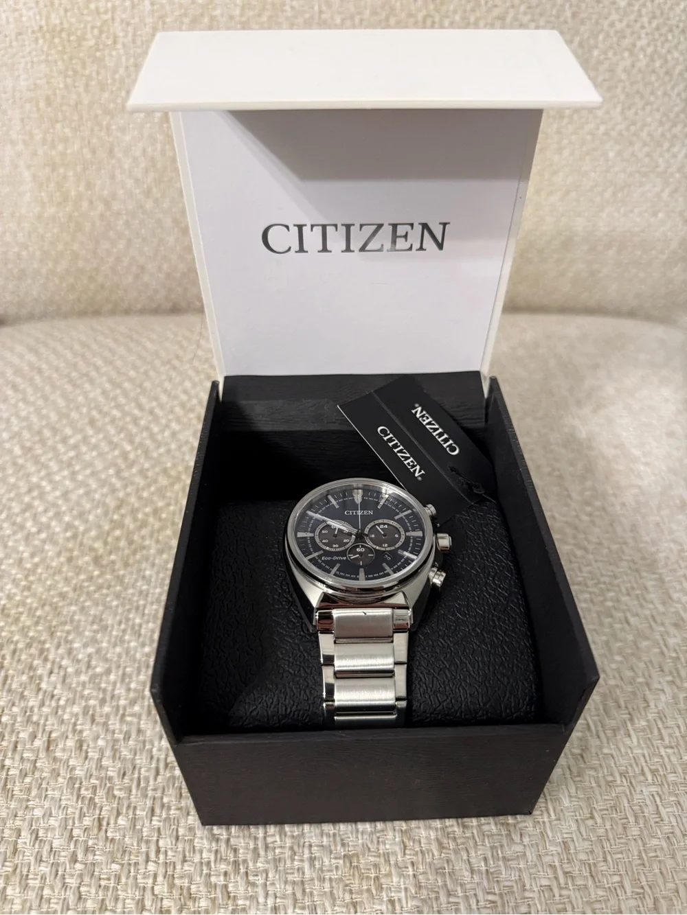 Citizen Silver Stainless Steel Watch with Blue Dial